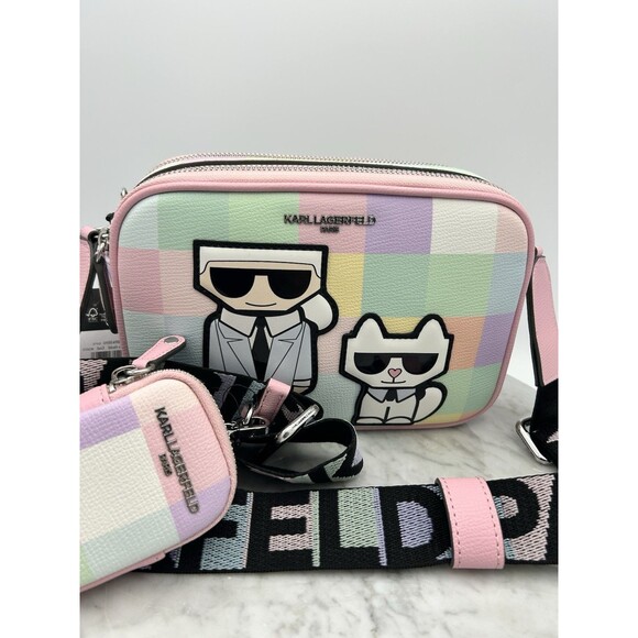 Karl Lagerfeld Crossbody Multi Blush Pastel Camera Bag Purse & Mini Wallet NWT - Picture 3 of 8